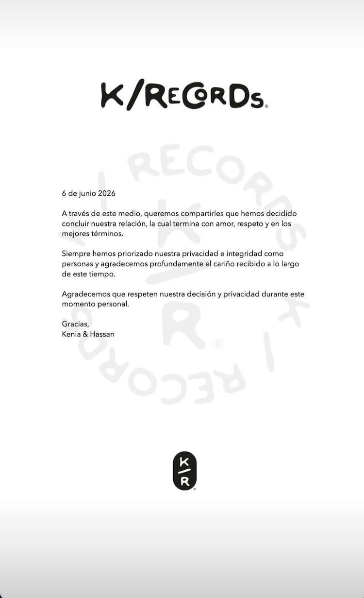Comunicado de Kenia Os y Peso Pluma en el anunciaron que terminaron su relación