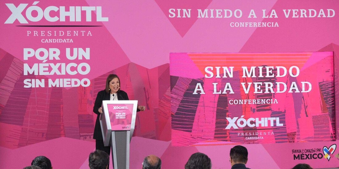 Xóchitl Gálvez, candidata a la Presidencia de la República por la coalición Fuerza y Corazón por México, ayer en conferencia de prensa.