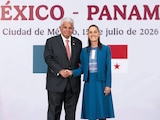 CLAUDIA Sheinbaum y el presidente de Panamá, José Raúl Mulino, ayer, en Palacio Nacional
