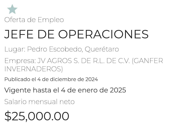 El Portal del Gobierno de México compartió la vacante de empleo.