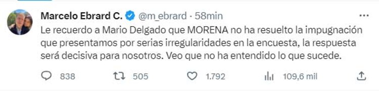 El mensaje de Marcelo Ebrard en redes sociales