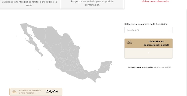 Viviendas en desarrollo a nivel nacional de Vivienda para el Bienestar
