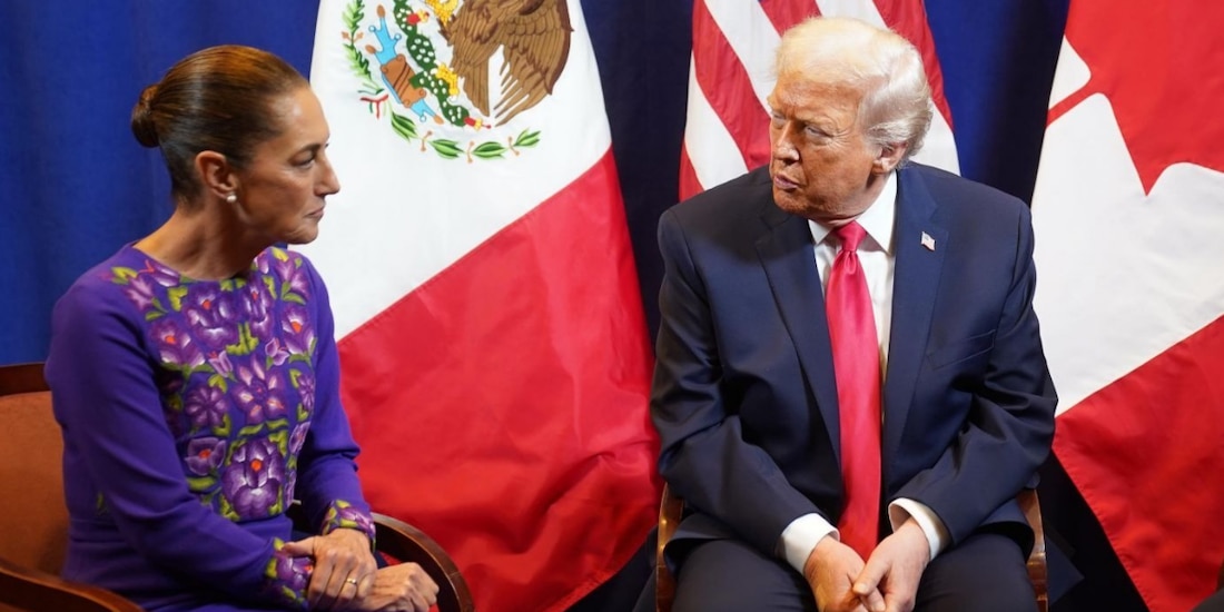 Sheinbaum y Trump durante el sorteo del Mundial 2026