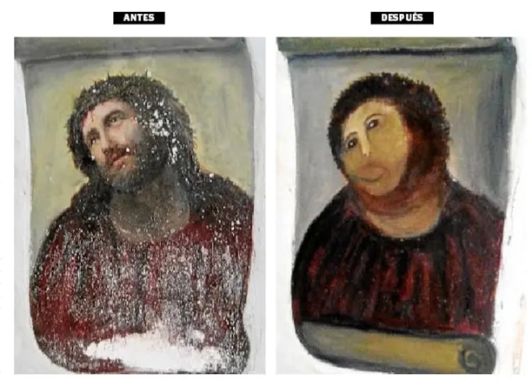 Restauración de 'Ecce Homo de Borja' dejó la obra irreconocible; la llamaron 'Ecce Mono'.