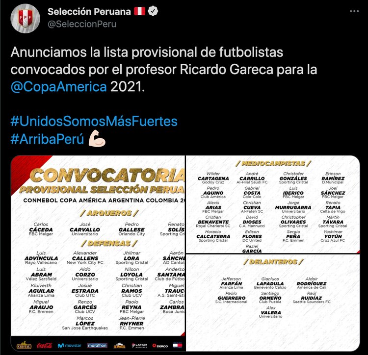 Publicación de la Selección de Perú