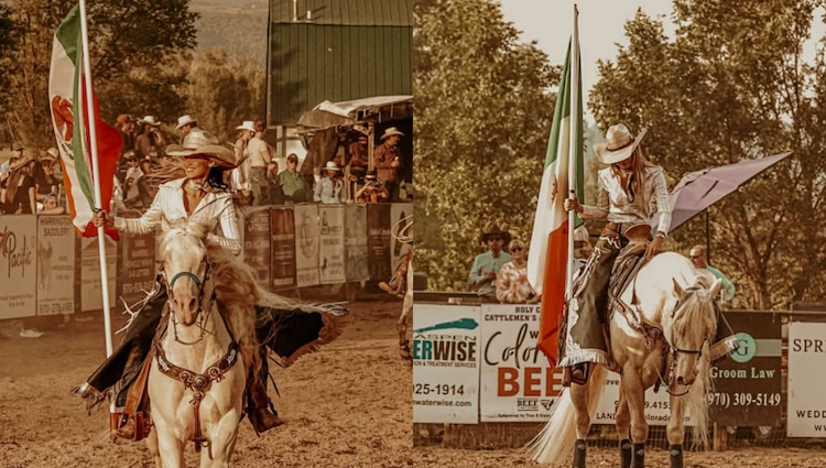 Bella Hadid cabalga ondeando la bandera de México