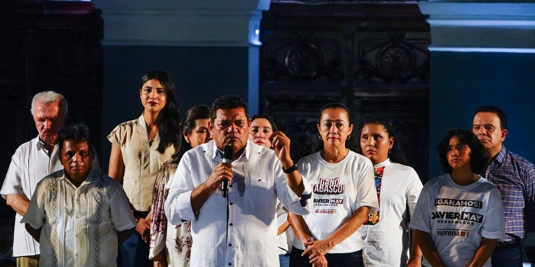 Javier May celebra su arrasadora victoria en Tabasco, segun PREP y Conteo Rápido.