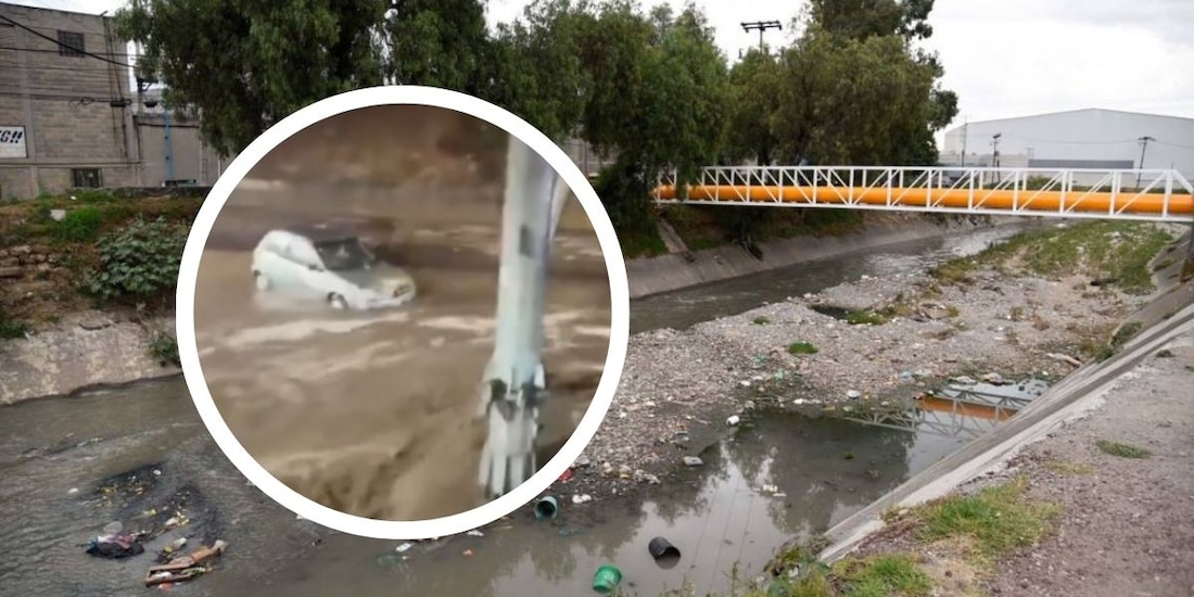 Río Hondo, en Naucalpan, Estado de México, se desbordó por las fuertes lluvias y provocó inundaciones.