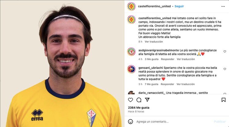 El Castelfiorentino United 1925 de Italia se despide de Mattia Giani