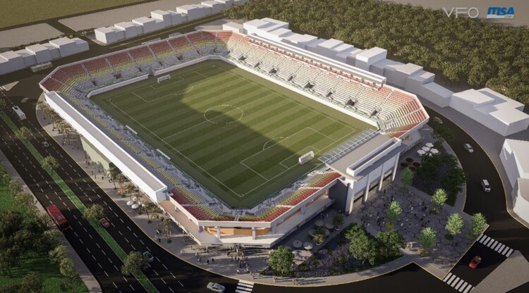 El nuevo estadio de futbol está proyectado para tener área comercial, tribunas, 64 palcos, taquillas, un área de convivencia e instalaciones para la Escuela de Música.