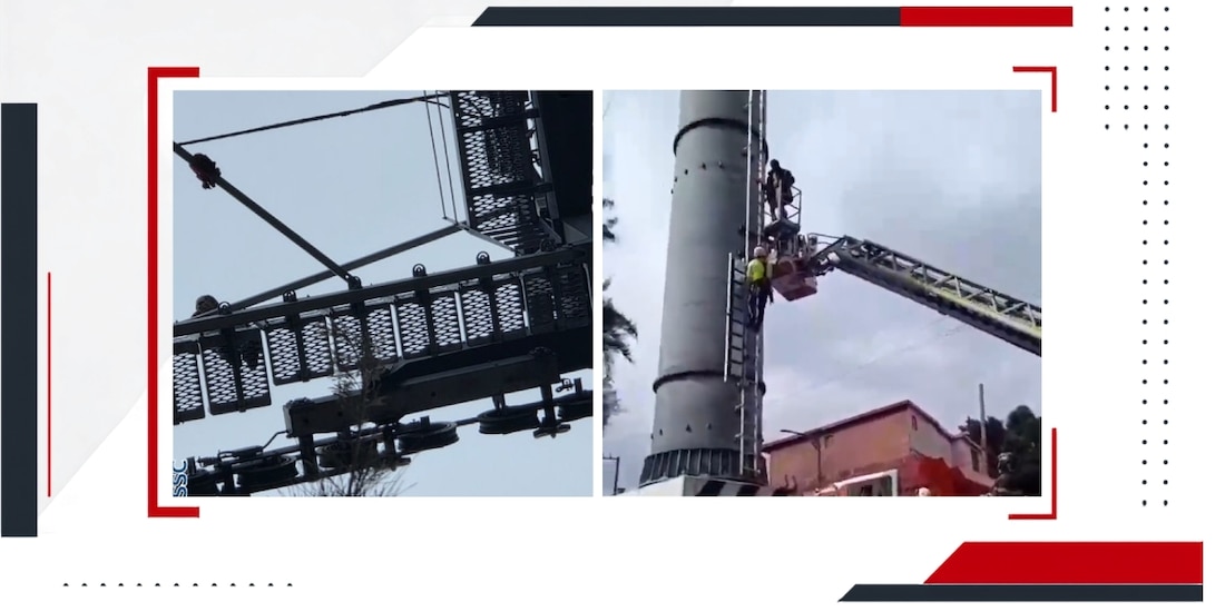 Elementos de seguridad de la CDMX logran rescate de sujeto que subió a torre del Cablebús.