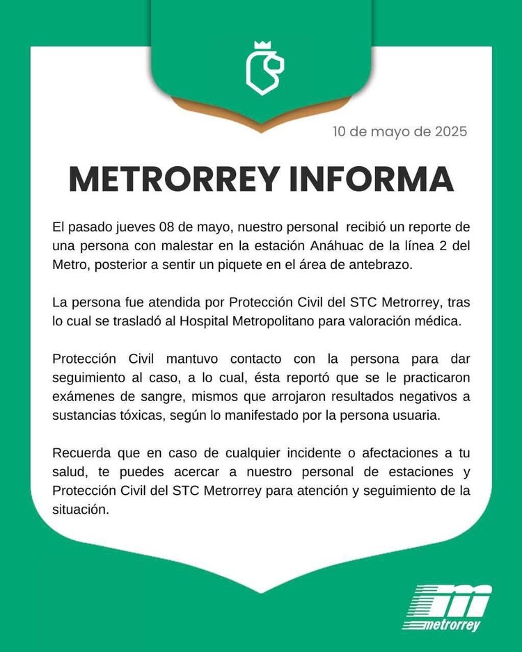 Comunicado del Metrorrey.