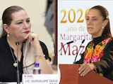 Presidenta Claudia Sheinbaum (der.) se refirió a la renuncia de Guadalupe Taddei (izq.) al INE.