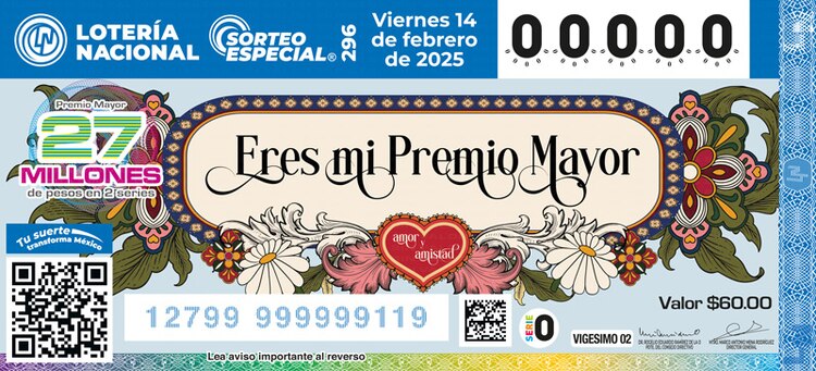 El Sorteo Especial 296 de la Lotería Nacional está dedicado al Día del Amor y la Amistad, que recuerda que la vida es más dulce cuando se comparte.