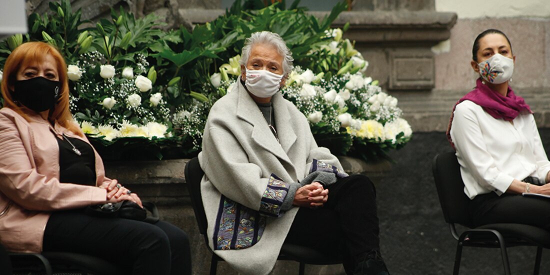 de izq. a der. Rosario Piedra Ibarra, ombudsperson; Olga Sánchez Cordero (Segob) y la Jefa de Gobierno, ayer.