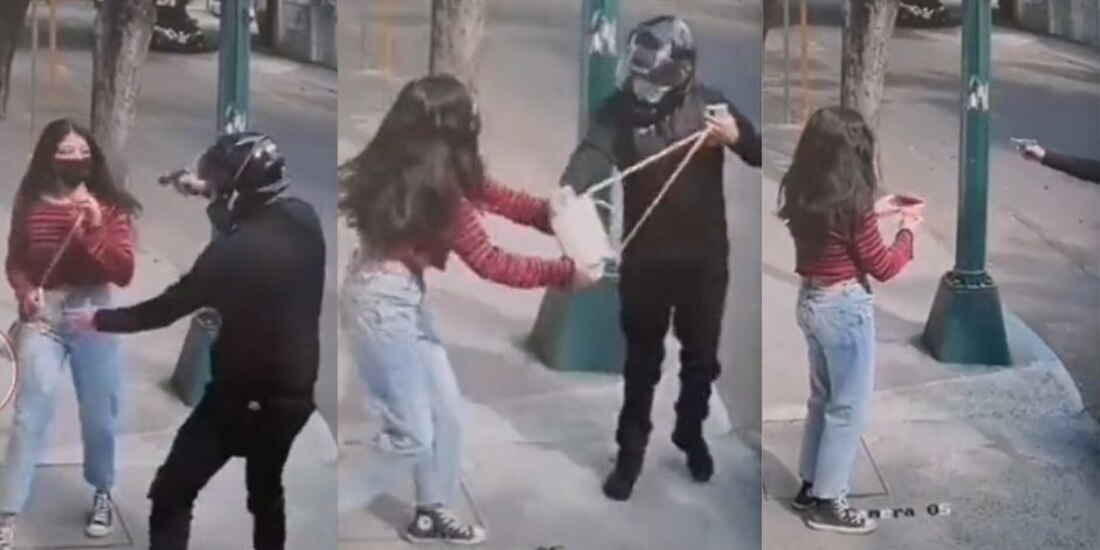 Un motociclista forcejeó con una mujer al querer robar sus pertenencias.