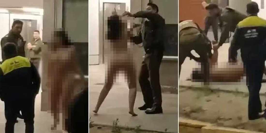 mujer desnuda corre por el aeropuerto de Chile golpeando a pasajeros y policías