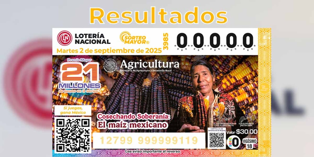 Resultados Sorteo Mayor 3985 del 2 de septiembre del 2025 de Lotería Nacional.