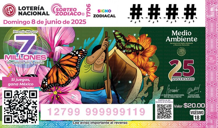El Sorteo Zodiaco 1705 está dedicado al 25 aniversario de la Secretaría de Medio Ambiente y Recursos Naturales (Semarnat).