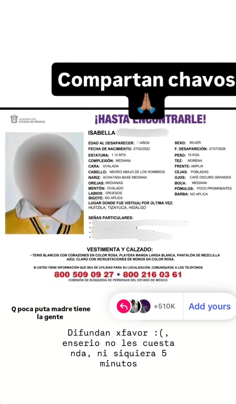 Miles de usuarios compartieron la ficha de búsqueda de la menor