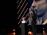 Jennifer Hermoso durante su discurso en la ceremonia de investidura del Salón de la Fama del Futbol Internacional 2023.