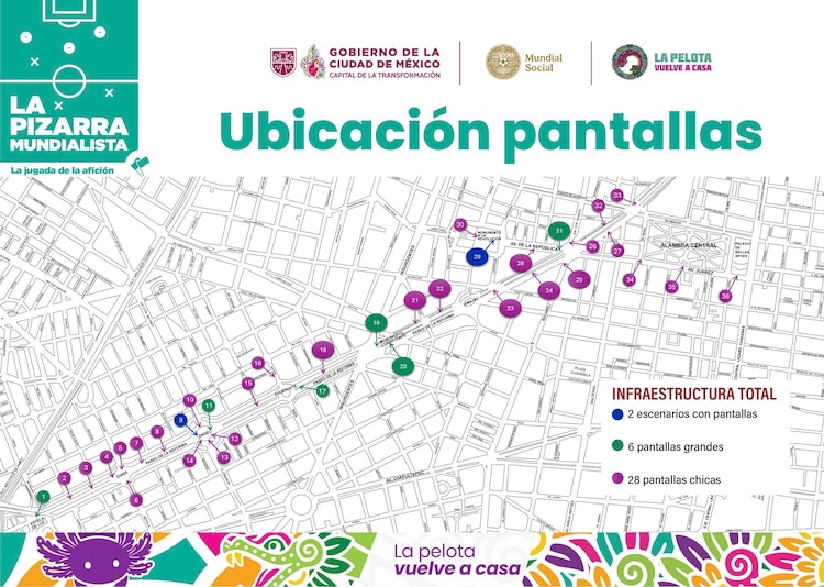 Pantallas instalada en Paseo de la Reforma y calles aledañas.