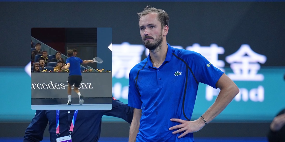 Daniil Medvedev desencajado tras ser descalificado.