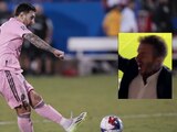 David Beckham festejó de manera descontrolada el gol de tiro libre de Leo Messi.