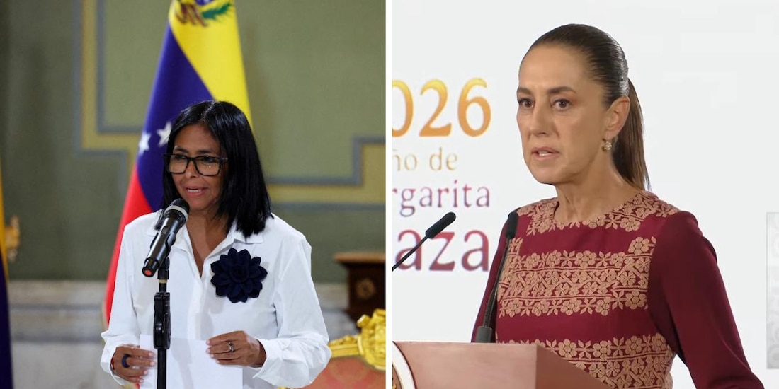 La presidenta de México, Claudia Sheinbaum (der.), conversará con su homóloga de Venezuela, Delcy Rodríguez (izq.).