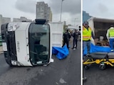 Camión con trabajadores de limpia de la CDMX vuelca sobre Periférico Sur.