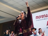 Claudia Sheinbaum, aspirante presidencial de Morena, durante un evento en Matamoros.