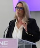 La consejera electoral del INE, Frida Gómez Puga, en conferencia de prensa el 14 de mayo de 2026.