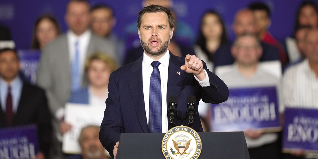 Discurso del vicepresidente estadounidense, J.D. Vance, en Bethpage, Nueva York, ayer.