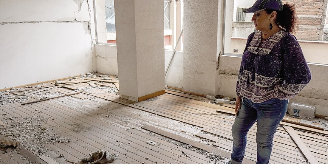 María, damnificada de Aguascalientes 12, dentro del edificio, el 20 de agosto.