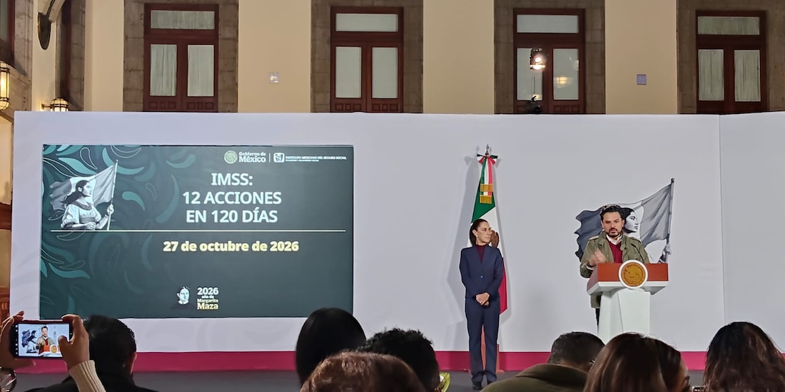 El director del IMSS en la conferencia de Claudia Sheinbaum esta mañana.