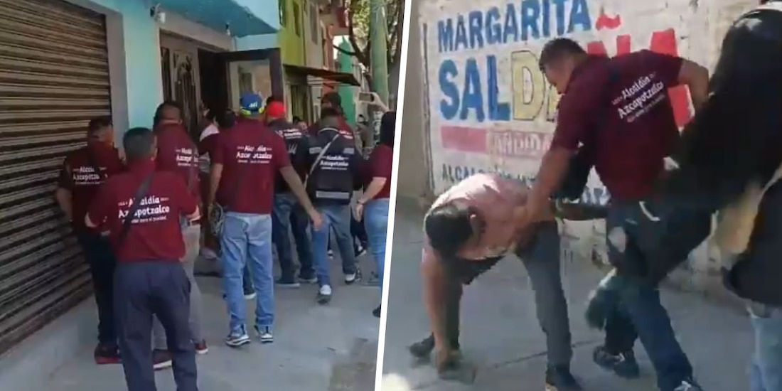 Funcionarios de alcaldía Azcapotzalco golpean a civiles en colonia Santa Bárbara.
