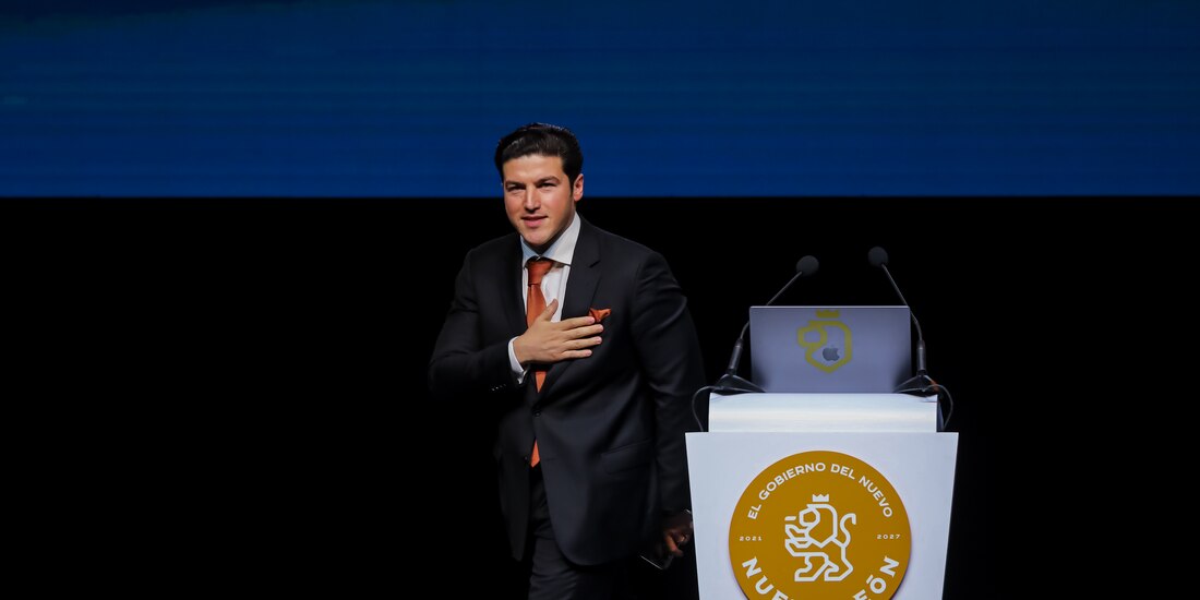 El gobernador de Nuevo León, Samuel García, durante la presentación de su Tercer Informe de resultados.