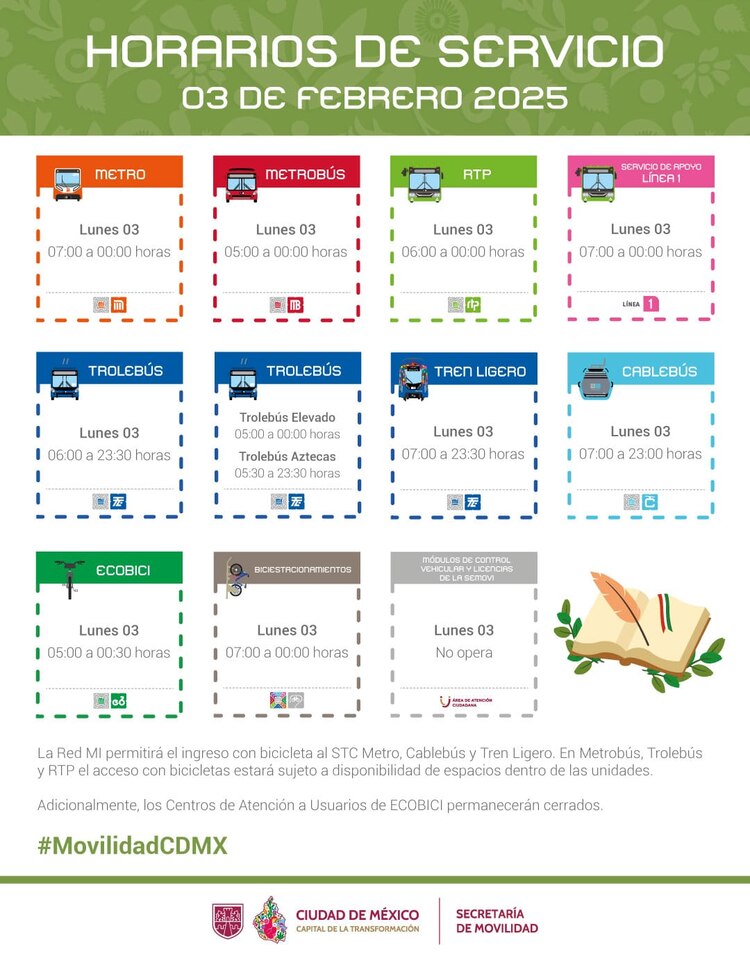 Estos son los horarios del sistema de transporte este 3 de febrero.