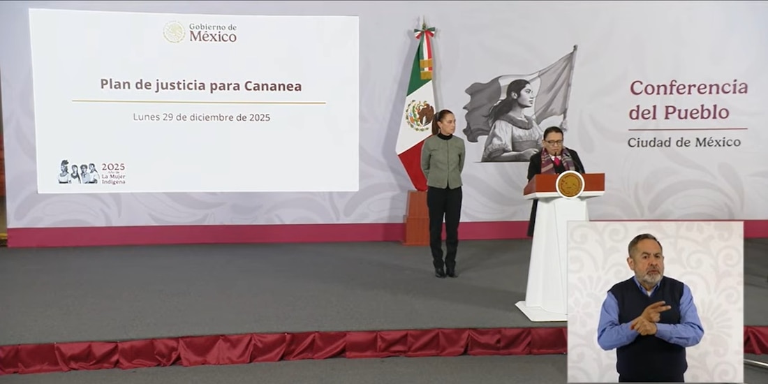 La secretaria de Gobernación esta mañana en Palacio Nacional.