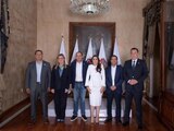 Diego Sinhue, Maru Campos, Marko Cortés, Tere Jiménez, Mauricio Vila y Mauricio Kuri, ayer.