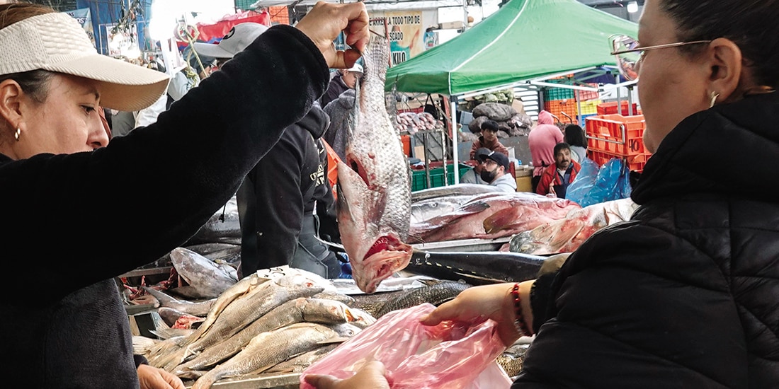 Uno de los puestos de pescado en la Nueva Viga, ayer