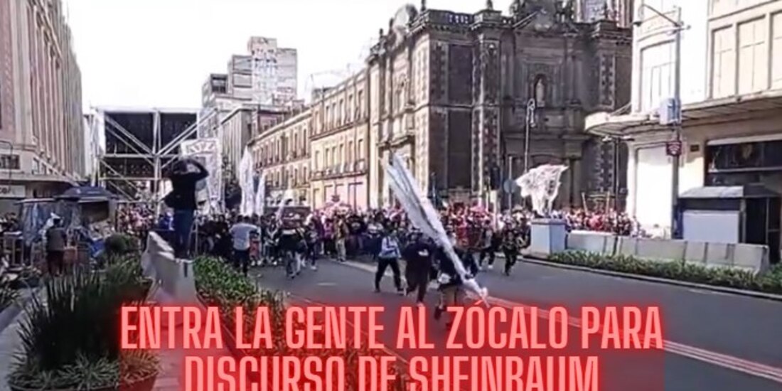 La gente comienza a colocarse en el Zócalo para el primer discurso de Claudia Sheinbaum como presidenta de México.