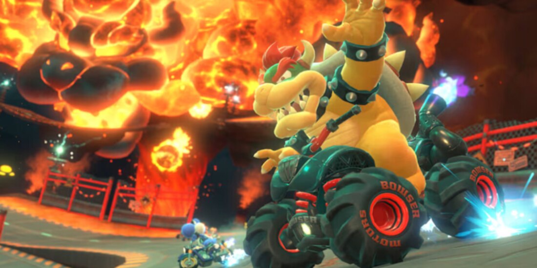 Bowser en una carrera de Mario Kart siempre es de los peligrosos.