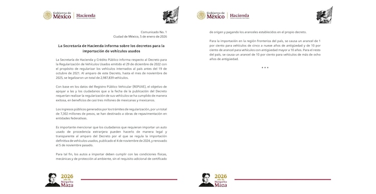 Información respecto al Decreto para la Regularización de Vehículos Usados