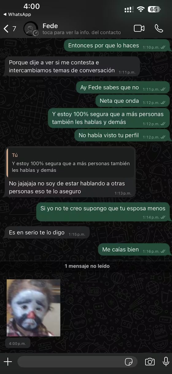 Una influencer compartió los mensajes que le envió Federico Viñas.