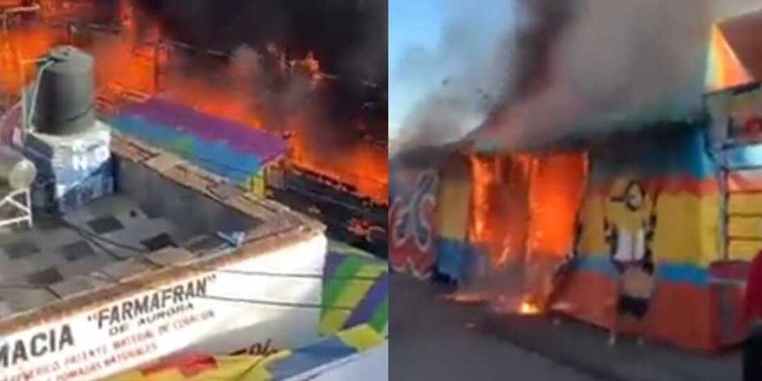 Incendio en feria de Tulancingo consume 4 locales y deja daños en escuela