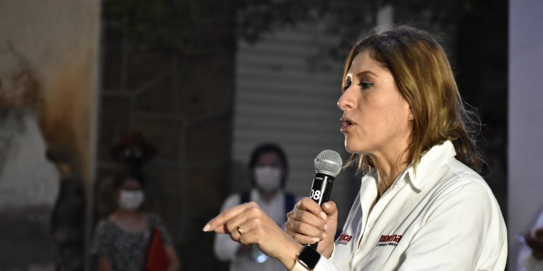 La candidata de Morena, Mónica Rangel, durante un acto de campaña en San Luis Potosí, el 30 de abril pasado.