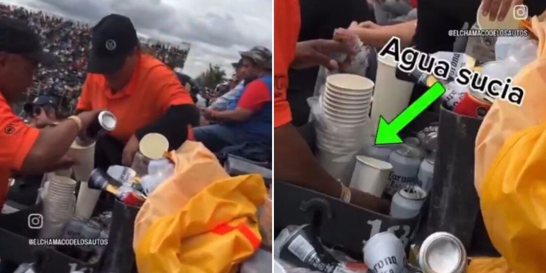 Captan a vendedor de cerveza "rebajando" un vaso en el Nascar Cup Series CDMX.