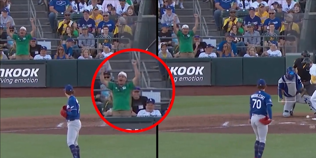 Fan de México celebra un gol del Mundial en un juego de los Dodgers