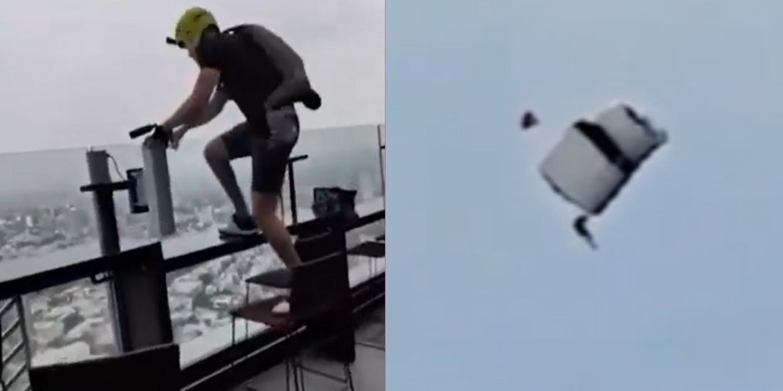 Hombre salta de Hotel Riu